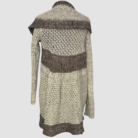 Cabi Crochet Knit Mixed Stitch Grey Brown Cardigan Shawl Cotton Sweater SZ S - Picture 6 of 14